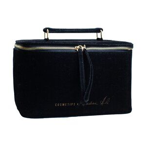 Cosmetips x Andrea Ali Black Velvet Makeup Case Travel Cosmetic Bag Gold Zipper